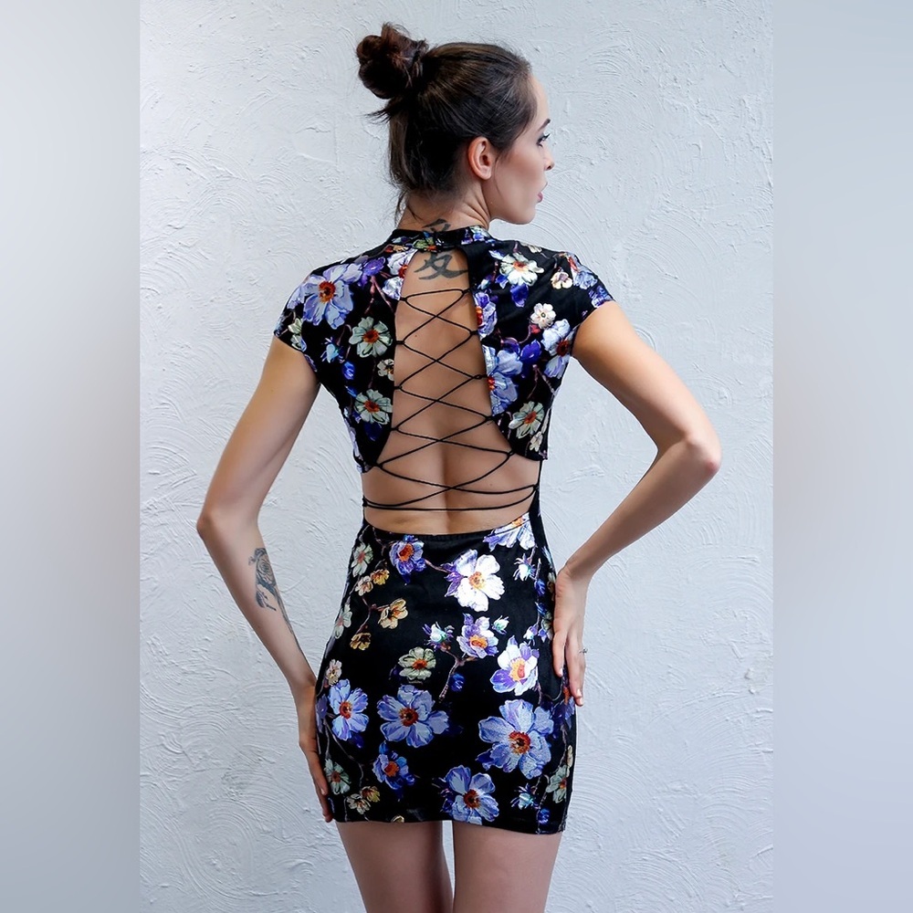 Floral Lace-Up Back Dress